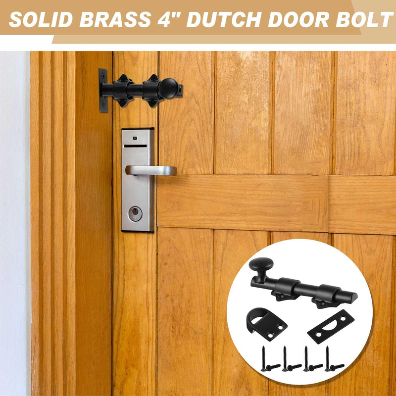 Tandefio 2 Pcs Dutch Door Bolt 4 Inch Surface Bolt Sliding Door Locks Hardware Solid Brass Latch, Attic Latch for Dutch Slide Barn(Black) Black