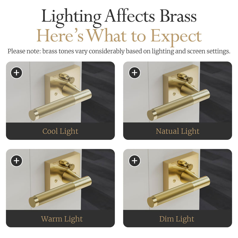 Premium Polished Satin Brass Door Handles for 1 3/8" - 2" Compatible Doors – Soft Gold Handles Interior with Lock - Easy Installation, Reversible, Button Lock (Privacy Lock)- Designed by Architects Privacy (Locking)