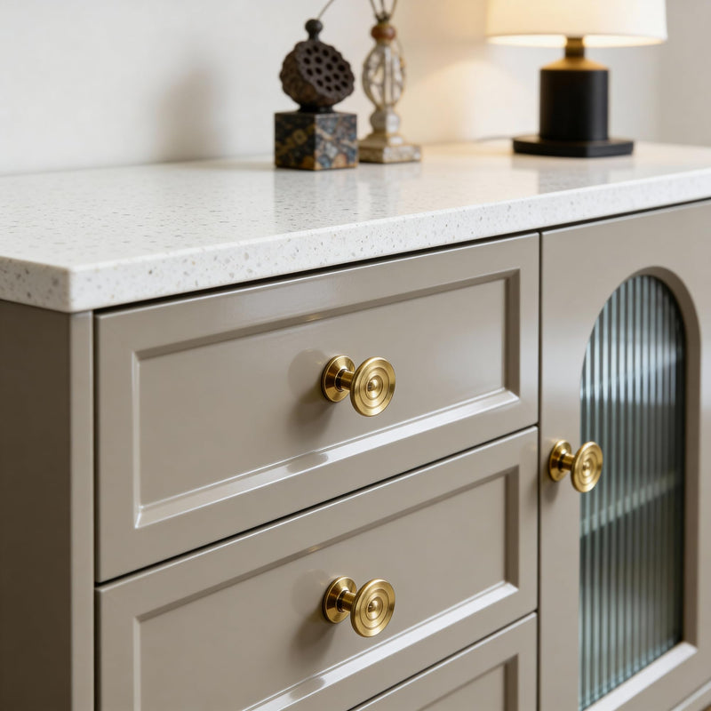 4 Pack Solid Brass Gold Sunburst Cabinet Knobs, 1.65-Inch Oversized Round Drawer Pulls, Modern Dresser Handles for Bathroom Vanity, Kitchen, Cupboard and Furniture Hardware, Brushed Brass Finish 1.65 Inch 4