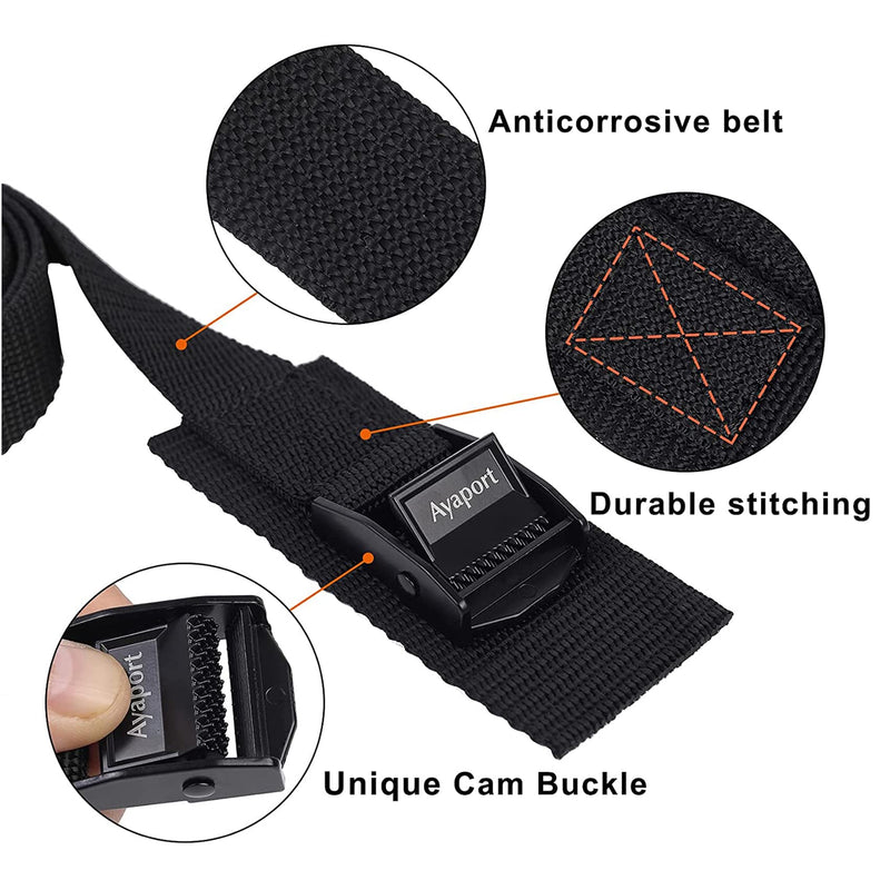 Ayaport Lashing Strap Tie Down Straps with Adjustable Cam Buckle Nylon Cinch Strap for Packing Cargo, Bike, Luggage Black 6 Pcs (Black, 1'' x 8') 1'' x 8'