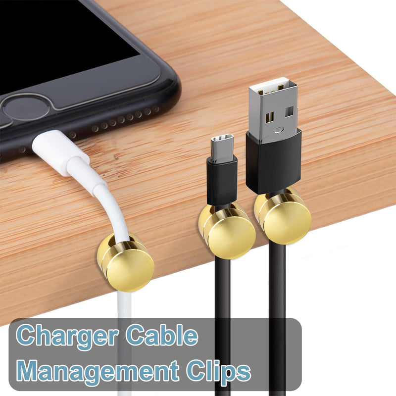 PAGOW 3 Pcs Gold Cable Anchors, Metal Charger and Wire Organizers, Adhesive Cord Clips, Multi-Function Gun Metal Cord Anchors Holder, Cable Management for Desk, Office, Home, Wall
