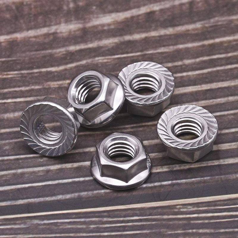 1/4-20 Serrated Flange Hex Lock Nuts, 304 Stainless Steel 18-8 Hexagon Nuts, Full Thread, Bright Finish, 50 PCS 1/4"-20
