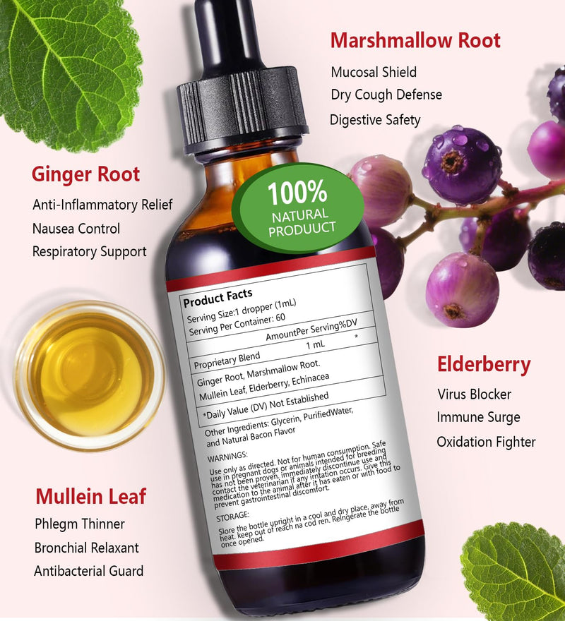 Kennel Cough for Dogs, Natural Dog Cough Treatmen, Gentle Dog Allergy Relief, Cough Supplement for Dogs Respiratory Infection, Herbal Drops for All Breeds & Sizes
