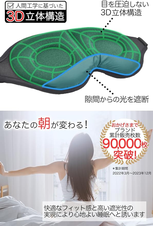 aimeve Eye Mask for Sleep, Good Sleep, Goods, Light Shading Rate 99.99% (Recommended by Sleep Nutrition Instructors), 3D Dimensional, Lightweight, Blindfold (Black - Adjuster) - NewNest Australia