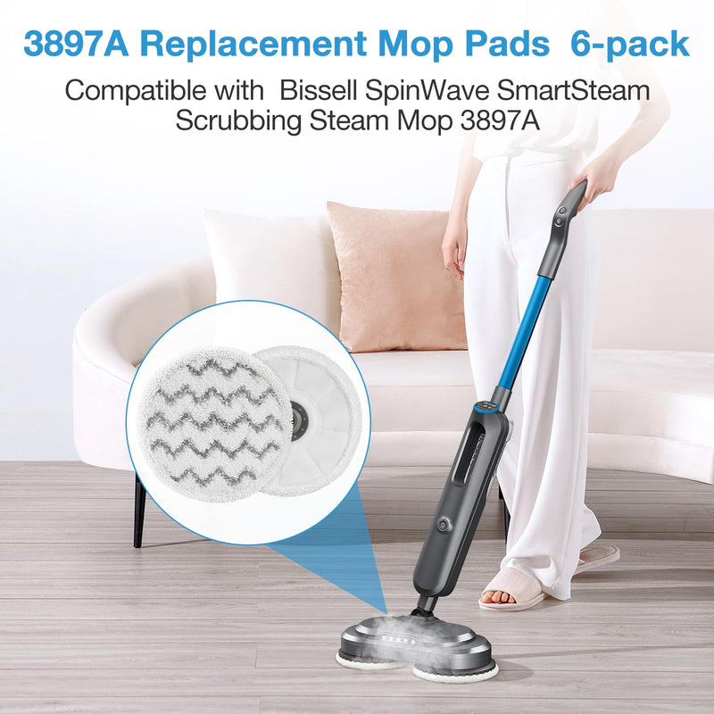 6-Pack 3897A / 3712 Rotating Steam Mop Pads Replacement for Bissell SpinWave SmartSteam Scrubbing Steam Mop 3897A / 3712 Only【Not for Other Models】