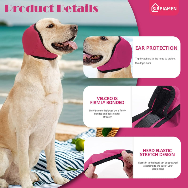 Dog Ear Covers,Dog Ear Muffs Noise Protection,No Flap Ear Wrap for Dogs Hematoma Recovery,Adjustable Calming Hoodie Shower Cap for Grooming,Bathing,Swimming & Anxiety Relief(Fuchsia,L) A-Fuchsia L