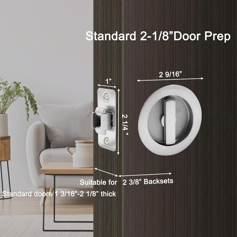 Dontay Pocket Door Passage Latches Lock,Flush Double Sided Rotation,Privacy (Bed/Bath) Latch,Large Lever,Hardware for 1 3/8" to 2 3/16" Sliding Door & Bathroom Doors (Brushed Nickel, Round - 2 Set) Brushed Nickel