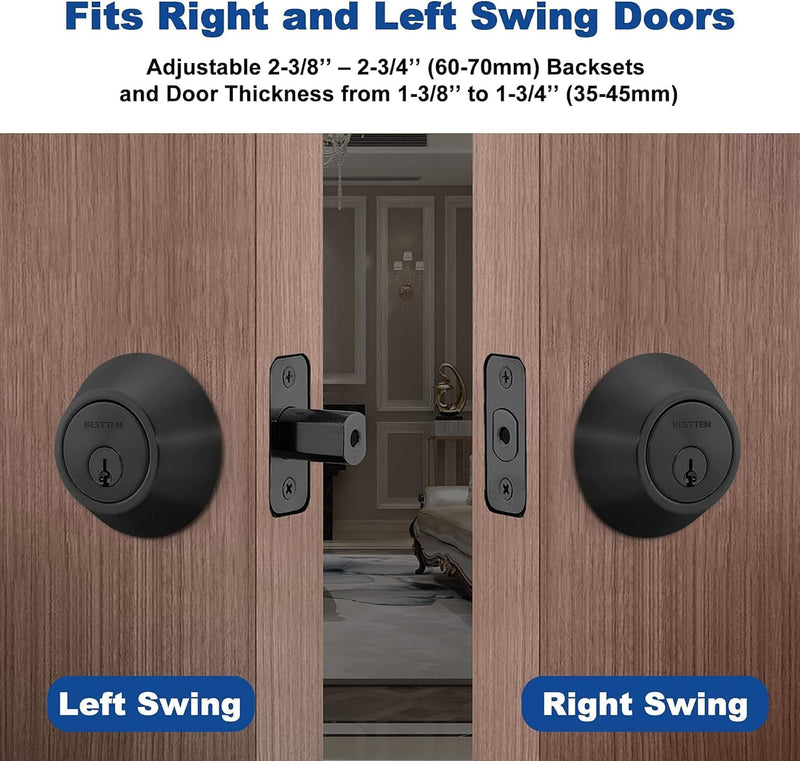BESTTEN 3 Pack Keyed Alike Deadbolt, Single Cylinder Entry Door Lock with Same Key, 9 Keys Included, for Exterior Front Doors, Matte Black