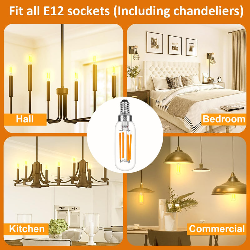 14-Pack E12 LED Bulb,𝟔𝐖 E12 Bulb Dimmable (60W Equivalent) with Soft Warm White 2200K, Candelabra Light Bulbs with 90+ CRI, No Flicker for Chandeliers,Ceiling Fan,Pendant,Vanity 2200k-14pack