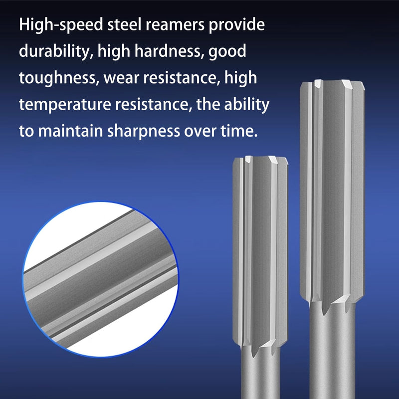 Chucking Reamer Set, 1/8" 3/16" 1/4" 5/16" Reamer, H7 Straight Flutes Lathe Machine Reamer, High Speed Steel Round Shank Milling Cutting Tool Reamer for Bore Machining 4pcs
