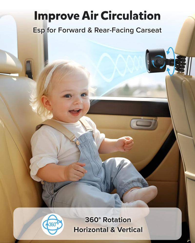 AMACOOL Baby Stroller Fan, Rechargeable Portable Clip on Fan, 17H Cooling with 5 Speeds, LED Display, 360°Rotate Personal Cooling Fans for Car Seat, Crib, Travel, Camping, Gifts for New Parents Black