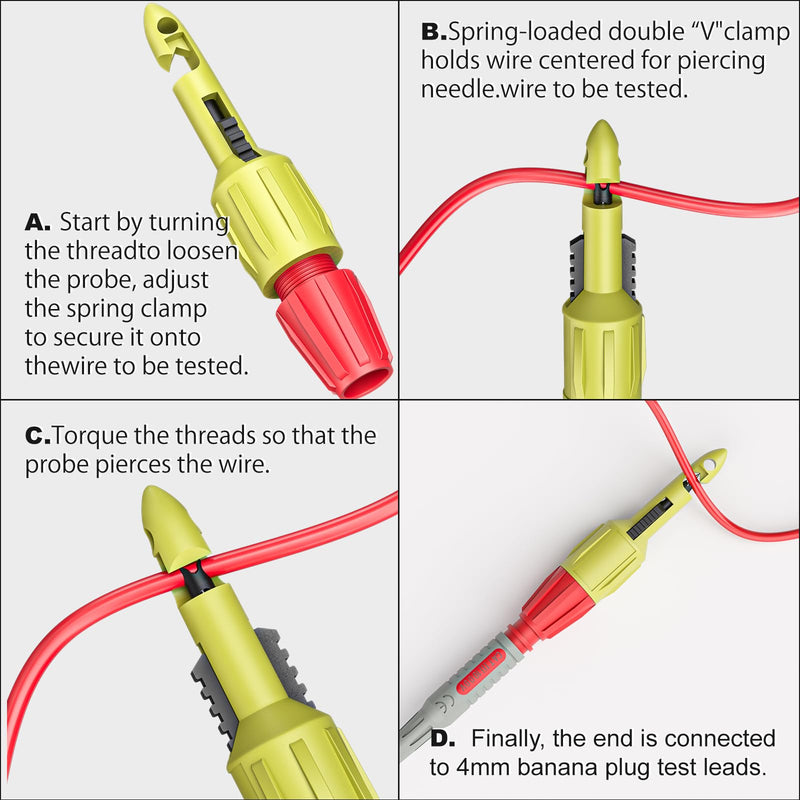 Goupchn Multimeter Test Leads Kit 6PCS with Alligator Crocodile Clips, Wire Piercing Probes 4mm Piercing Clip for Multimeter Voltmeter Thermometer Testing P1300H