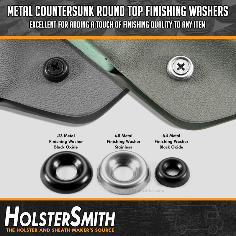 HolsterSmith Finishing Washers - #8 - (0.530 Dia.) - Metal - Countersunk - Round Top - for Holster Making, Home Improvement, Hobby - USA Design - (Black) - (50 Pack) #8 (0.530 in.) Black
