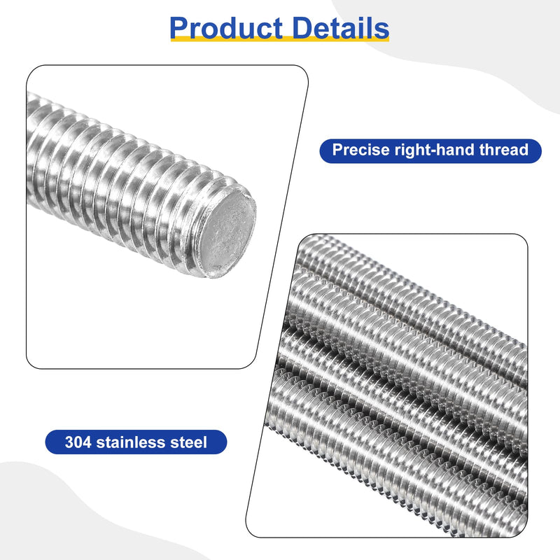 uxcell 15Pcs M6 x 200mm Fully Threaded Rod 304 Stainless Steel Right Hand Threads Bar Studs for Anchors Bolts, Clamps, Hangers and U-Bolts, 1 Thread Pitch 15