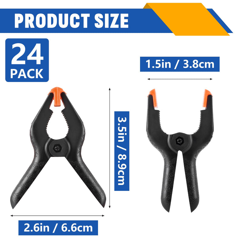 24 Pack 3.5 inch Plastic Spring Clamps, Black Heavy Duty Clips, Backdrop Clips Clamps, Woodworking Clamps, Plastic Clamps for Crafts, Backdrop Stand, Woodworking, Photography 3.5in-24P