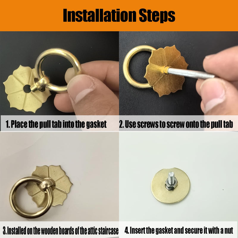 Ladder Pull Down System Kit - BCEHACBITI Attic Pull System Hook Cord Set Replacement for Cord Ropes with 60 Inch Extension Pole and Copper Storage Hook Handle Parts Tool