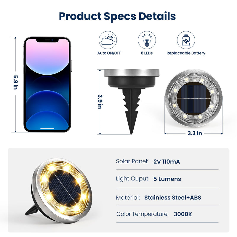 SOLPEX 16 Pack Solar Ground Lights Outdoor Waterproof, Solar Powered Pathway Lights, Landscape Lighting for Garden Walkway Driveway Backyard Decor (Warm White) Warm White