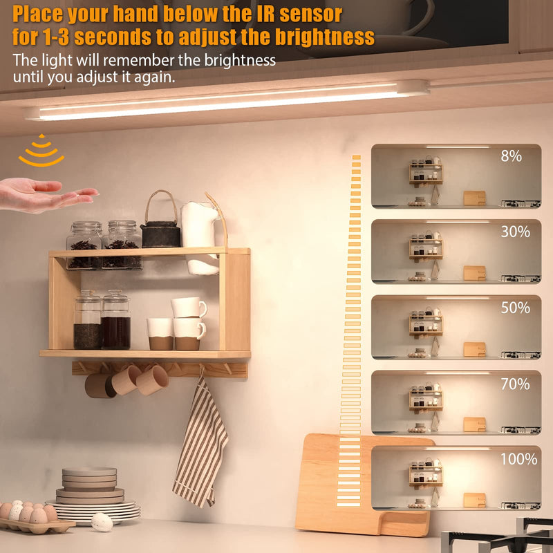 MYPLUS 16 Inch Under Cabinet Lights with Hand Wave, Under Counter Lighting 4000K Natural White,Dimmable,Plug and Play,LED Lights for Kitchen Cabinet, Cupboard, Closet, Desk 16" one-pack