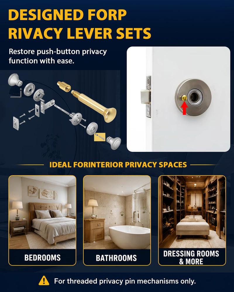 2Pack 5513.0030 Privacy Pin Assembly Compatible with Baldwin Estate Lever Privacy Latches, Solid Brass Push Pin and Threaded Coupler for Bedroom Bathroom Door Handles
