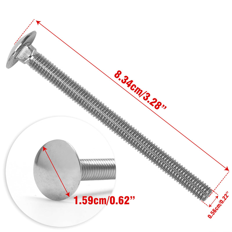 10PCS M6x80 Carriage Bolts, Fully Threaded with Square Neck and Round Head, Metric Stainless Steel Screws Coach Bolts (Thread Diameter: 6mm, Length: 80mm)