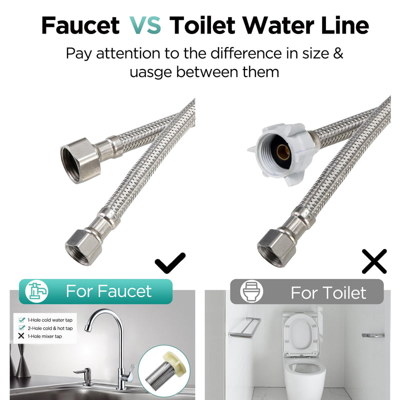 32-Inch Faucet Connector Flexible Hose Stainless Steel Braided Supply Line 1/2" FIP x 3/8" COMP Connects Kitchen sink to Water Supply Pack of 2 32Inch