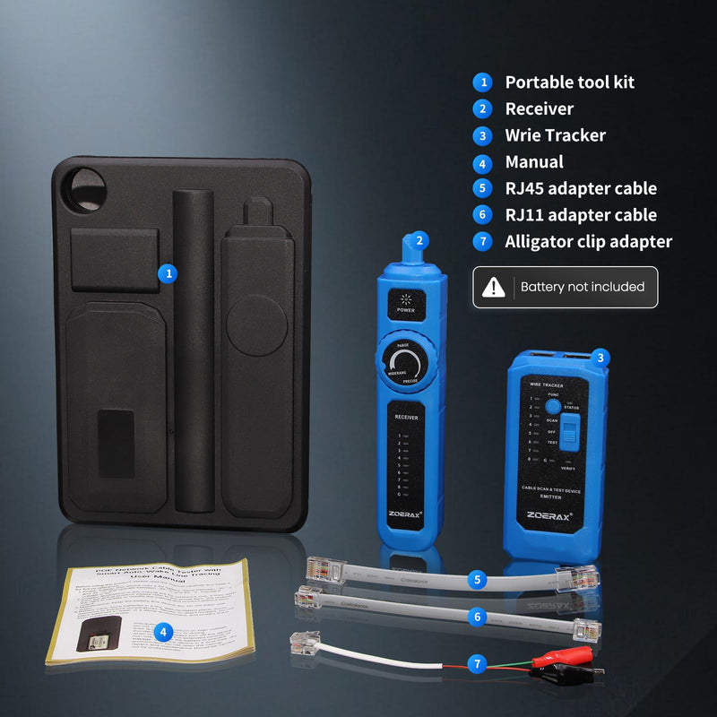 Wire Tracer, Network Cable Tester with Auto Wake Function - Locate, Test, Tone in One Step Safe for POE Switch Tracing, Anti-Interference, for Continuity, Wire Map, Open/Short, Long-Lasting