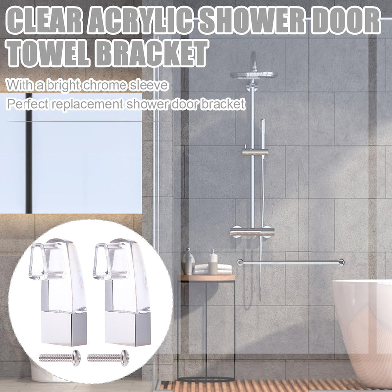 4pcs Clear Acrylic Towel Bar Brackets, Fit for Alumax/Basco Framed Sliding Glass Shower Door Towel Rod with 4 Tightening Screws & Bright Chrome Sleeve Replacement Parts for Bathroom