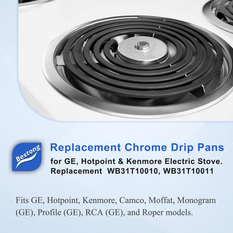 Chrome Range Drip Pans compatible with GE, Hotpoint and Kenmore Electric Stove - Replacement for WB31T10010, WB31T10011 (4 Pack, 2pcs 6" and 2pcs 8") for GE(2x6" and 2x8")