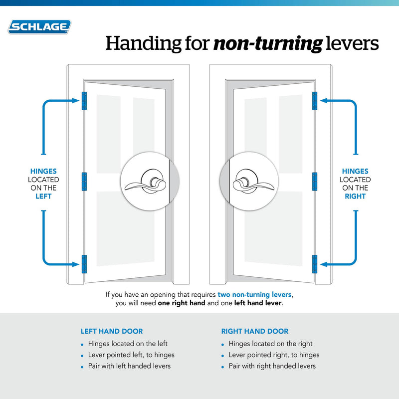 SCHLAGE Accent Lever with Addison Trim Non-Turning Lock in Matte Black - Left Handed - F170 ACC 622 ADD LH One Sided Non Turning LH