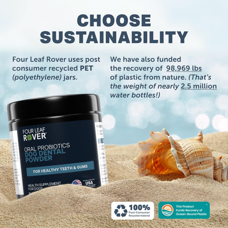 FOUR LEAF ROVER Dental Powder for Dogs - Probiotic Support for Bad Breath, Plaque & Tartar - with Kelp & Weissella Cibaria - 30-Day Supply