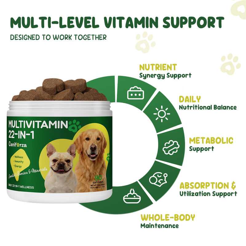 22-in-1 Grain-Free Dog Multivitamin Supplement – 90 Soft Chews for Hip & Joint Health, Immune Support, Healthy Coat & Overall Wellness – Vitamins A, B12, C, D, E, Minerals, and Antioxidants Pork