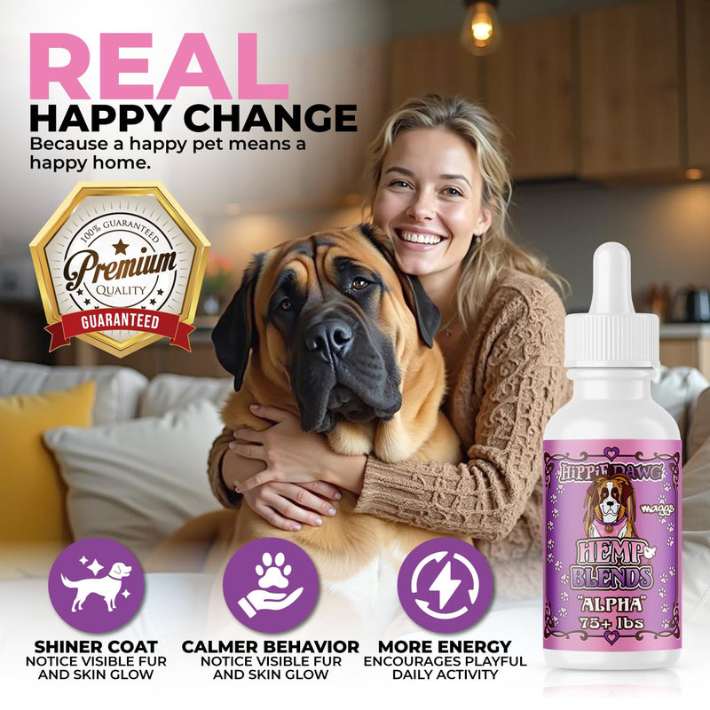 Hippie Dawg Alpha Tincture for Giant Breed Dogs (75+ lbs) - Professional Strength Joint & Mobility Support - High Potency Glucosamine, Hyaluronic Acid & Collagen - Peanut Butter Flavor - 1oz