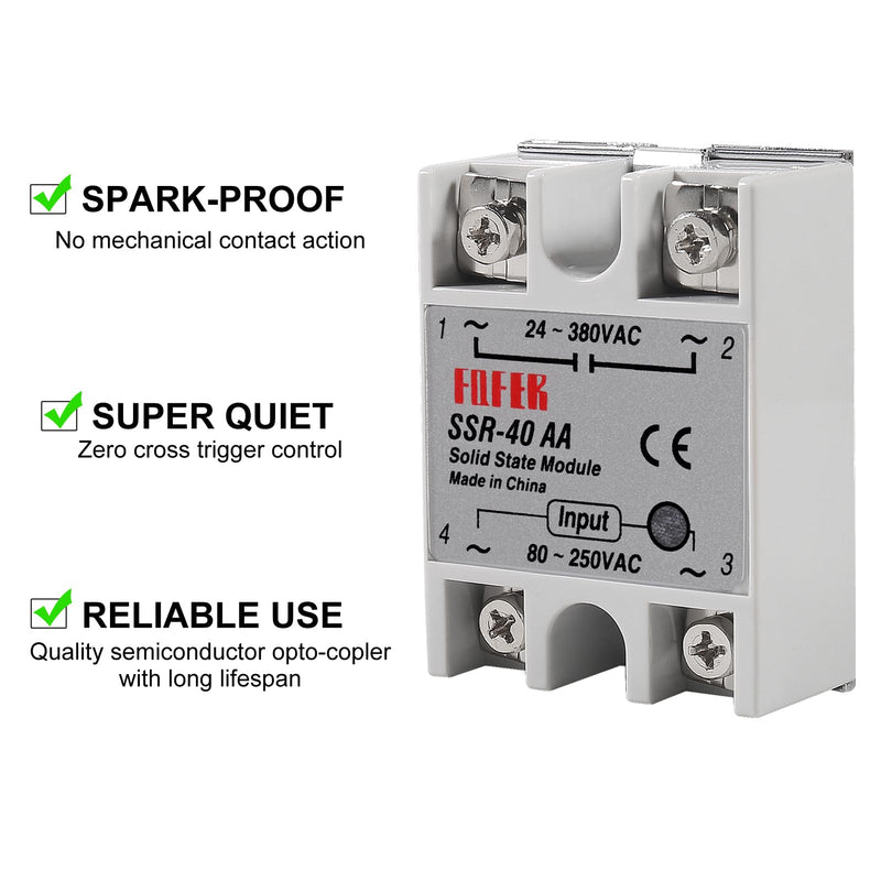 3pcs SSR-40AA Solid State Relay AC to AC 80-250V Input to 24-380V Output 40A Single Phase Semi-Conductor Relay Module 3pcs SSR-40AA