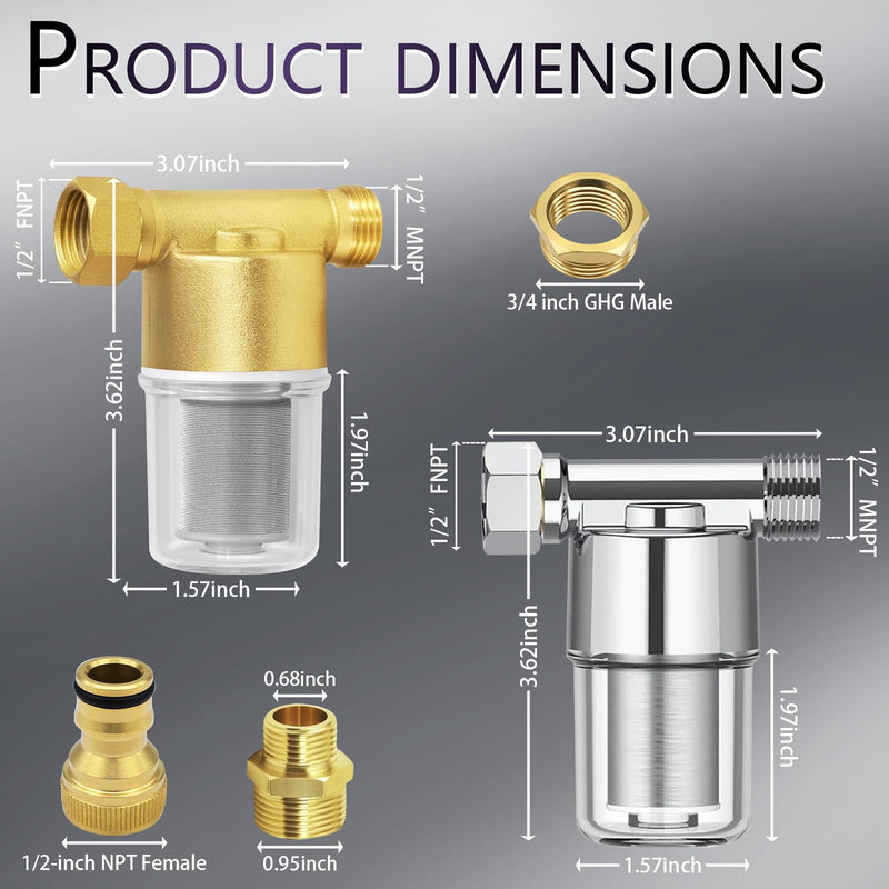 40 Micron Washing Machine Water Filter - Fits 1/2" NPT & 3/4" GHT - Protects Heaters/Showers & Appliances (silver)
