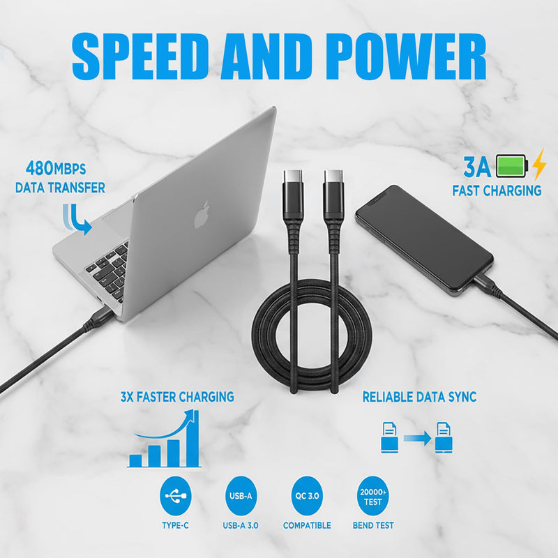 USB Type C to C Cable Bulk 20-Pack 3.3ft Braided Fast Charging 3A Quick Charger Compatible with iPhone 17/17 Pro/16e/16/15 Pro Max, Samsung Galaxy S25 S24 S10 S9 S8 Plus, Note 10 9 8, LG V50