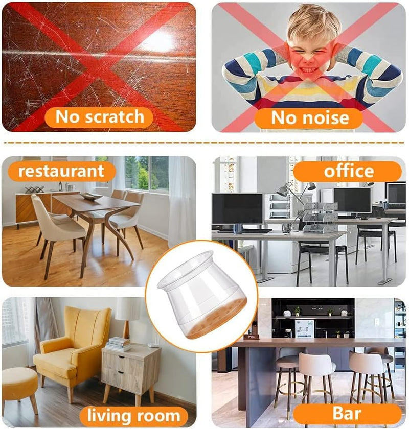 Ansible 24 Pcs Chair Leg Floor Protectors, Silicone Felt Furniture Leg Pads Caps Covers for Hardwood Floors (fit:1.3''-2'') Universal L(Fit:1.3''-2'') Clear-24pcs