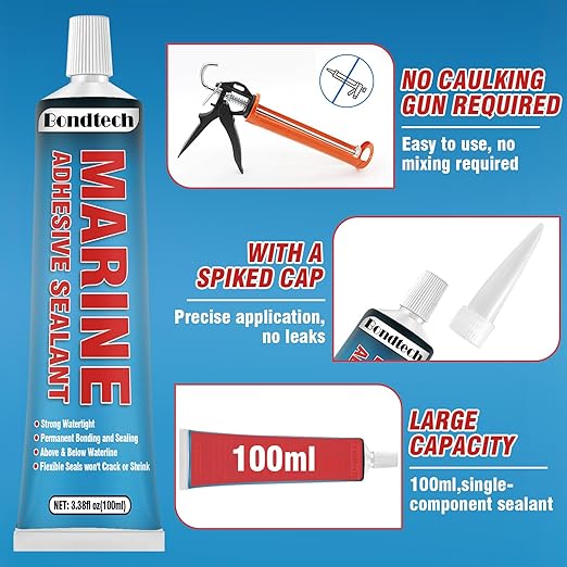 3.4 oz Marine Adhesive Sealant White, Marine Silicone Sealant Permanent, Marine Glue Waterproof, High Bond Strength, Fast Cure, UV Resistant, Above & Below Waterline - NewNest Australia