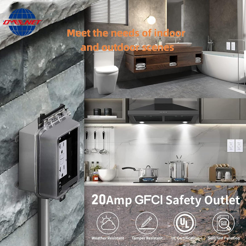 GFCI Outlet, Weather Proof, Tamper Resistant, Self Test GFI Receptacle, Outdoor or Indoor, 20 Amp, White (1 Pack) 1 20A Weather-Resistant