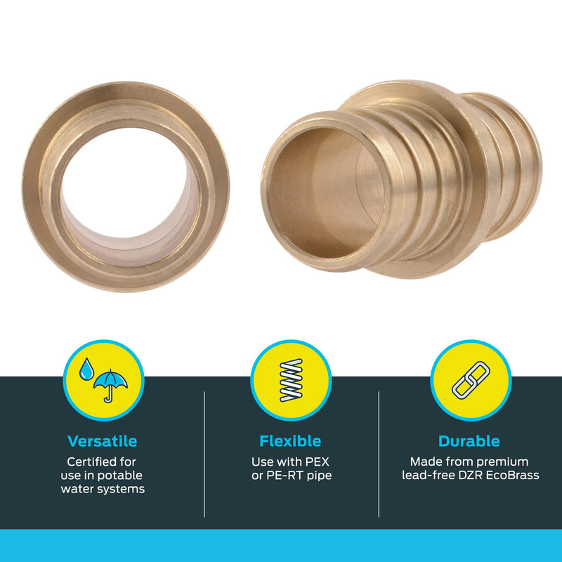 SharkBite 3/4 Inch Crimp Coupling, Pack of 25, Brass Plumbing Fitting, PEX Pipe, PE-RT, UC016LF 3/4 in., 25 pack