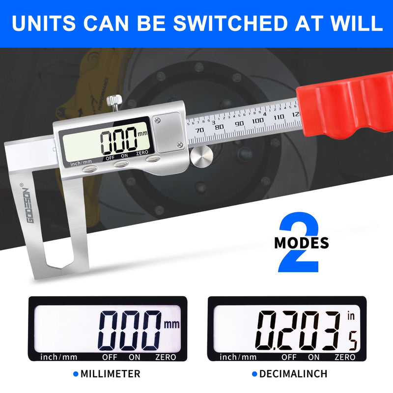 GODESON Disc Brake Rotor Micrometer,Digital Caliper Measuring Tool for Disc Brake-6 Inch/150mm,Brake Measuring Tool wtih Caliper- Inch/Metric Conversion, Brake Caliper with Stainless Steel