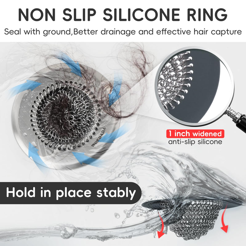 Bathtub Drain Hair Catcher, Wokdada Fast Drainage Shower Drain Hair Catcher, Reversible 304 Stainless Steel Drain Protector for Pop-Up and Regular Drains of Bathroom(Patented Product) Silver-1 Pack