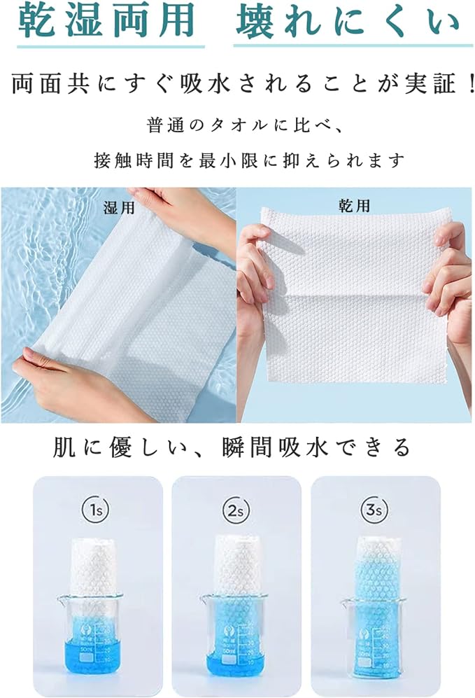 Cleansing Towels, Disposable Towels, Face Towels, Disposable, 100% Cotton, Facial Towels, Face Paper, For Wet & Dry Use, Makeup Remover, Sensitive Skin (Set of 4) - NewNest Australia