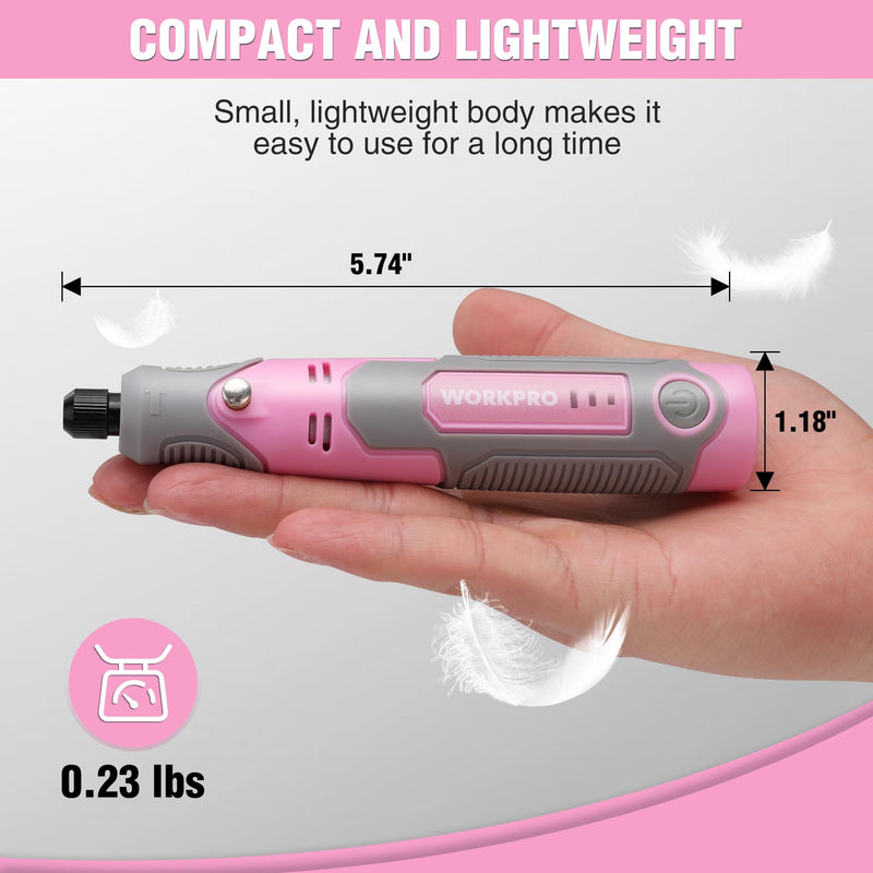 WORKPRO Mini Cordless Rotary Tool, 71PCS Kit for Engraving/Drilling/Carving Pink