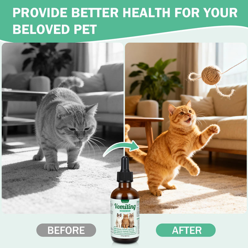 Vomiting Relief for Cats, Cat Vomit Remedy, Digestive Support Drops with Probiotics to Help Reduce Vomiting, Hairballs & Sensitive Stomach, Supports Gut Health, Easy to Mix with Food - 2 FL OZ