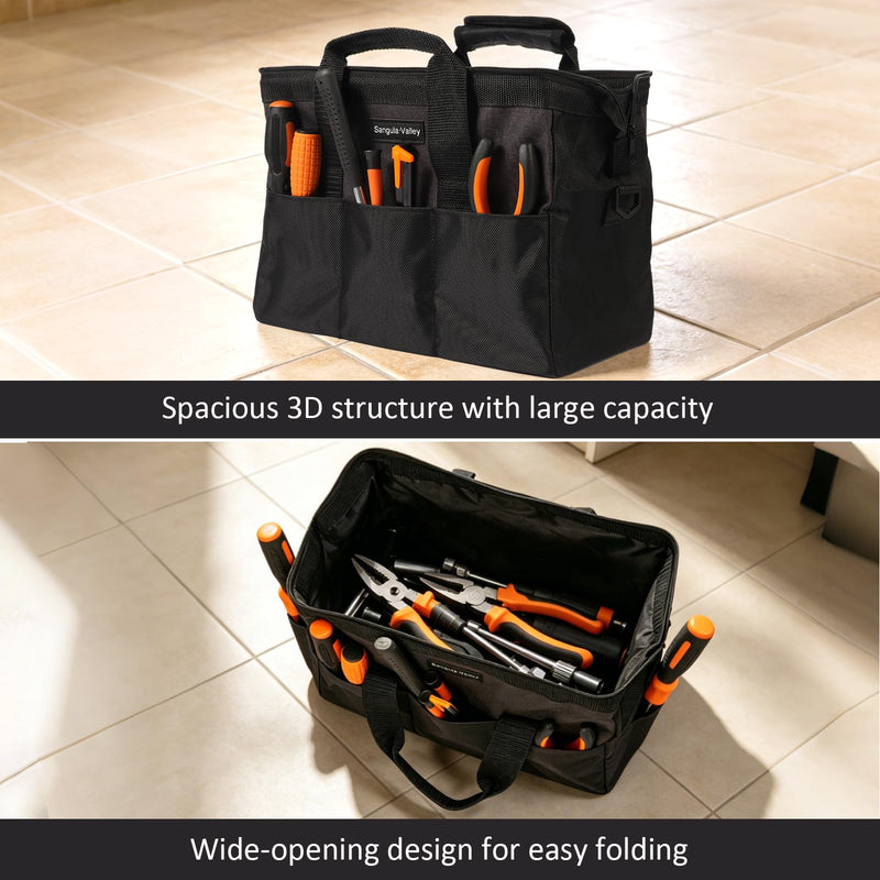 Tool Bag Organizer, Waterproof Oxford Tool Tote Organizer, Reinforced Bottom for Electrician, Mechanic & Carpenter | Tool Storage for Men (Black,16Inch) 16Inch