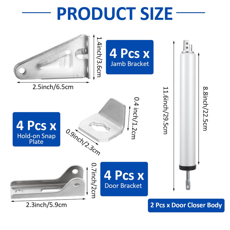 2 Pack Medium Duty Screen Door Closers Kit, Heavy Duty Pneumatic Screen & Storm Door Closer, Adjustable Pneumatic Screen Door Closer Replacement Kit for Medium and Light Weight Storm Doors