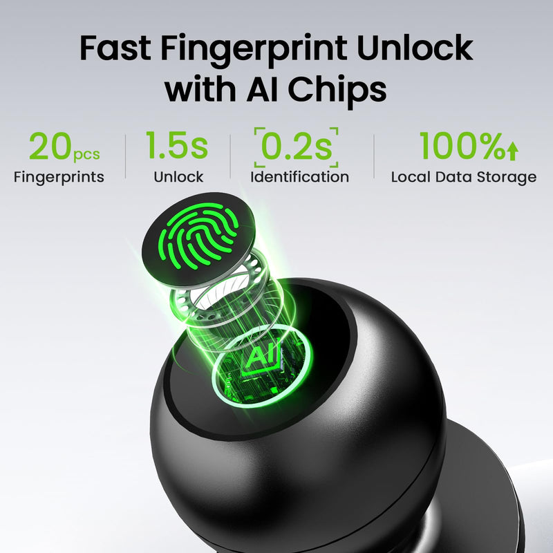 GHome Smart Fingerprint Door Lock, 3 in 1 Smart Fingerprint Door Knob with App Control & Key, Auto Lock, Biometric Thumbprint Door Locks for Bedroom, Garage, Home & Office 3 IN 1 - Black