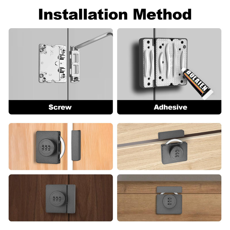 Keyless Combination Cabinet Lock - 3-Digit Security Door Lock for Cabinets, Drawers, and Closets | Childproof & Baby Safety Lock | Easy Installation (Gray) 1 Gray