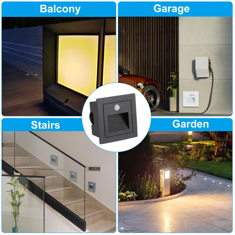 PATIKIL 3000K LED Step Light, 3W 120V Recessed Motion Sensor Stair Light Aluminum Waterproof 105lm Yellow Stairway Lights Indoor Outdoor, Black Shell