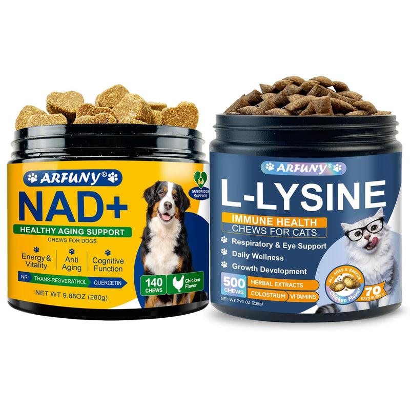 NAD+ Soft Chews for Dogs & Cat Lysine Chews - for Dogs Energy & Vitality, Anti-Aging, Cognitive Function - for Cat Support Immune Health, Normal Eye Function and Respiratory Health